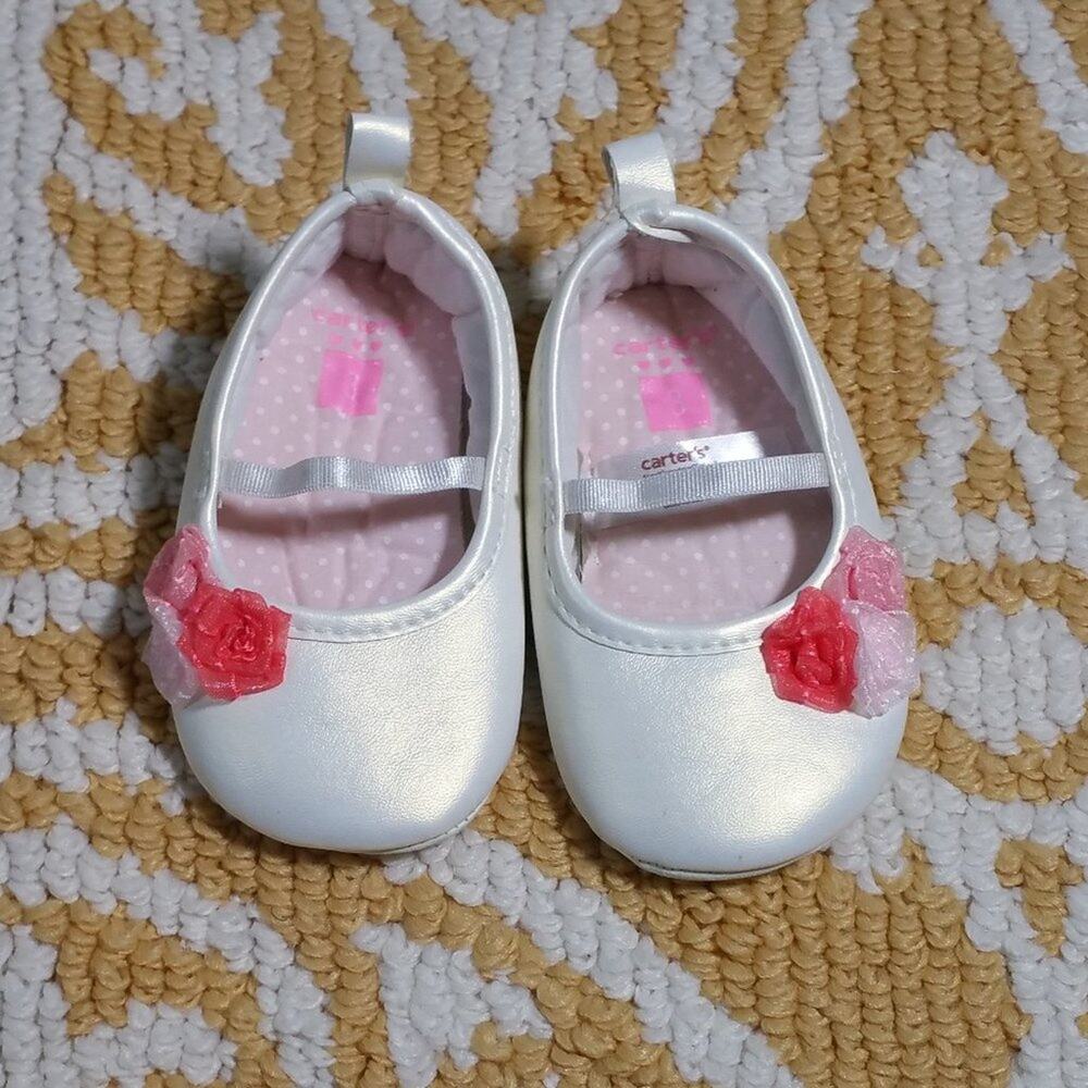 Carter's White Pink Mary Jane Shoes With Flowers 3 Months